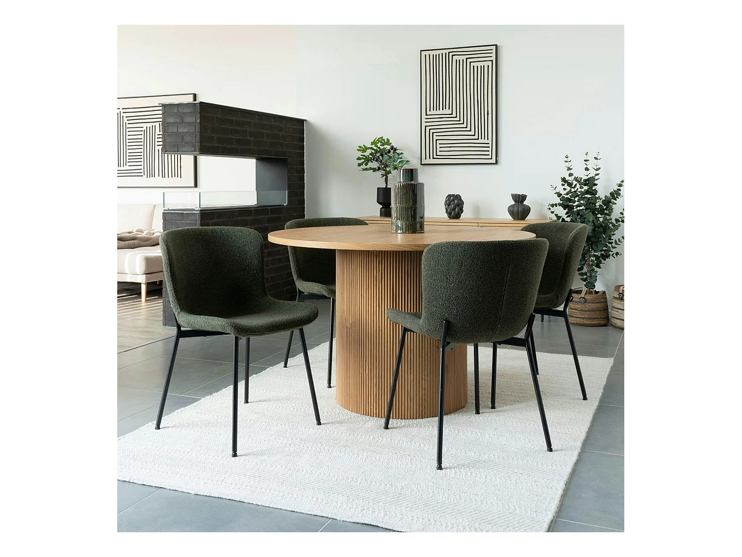 Chaise bouclette verte pieds noirs montants (lot de 2) SAVONE