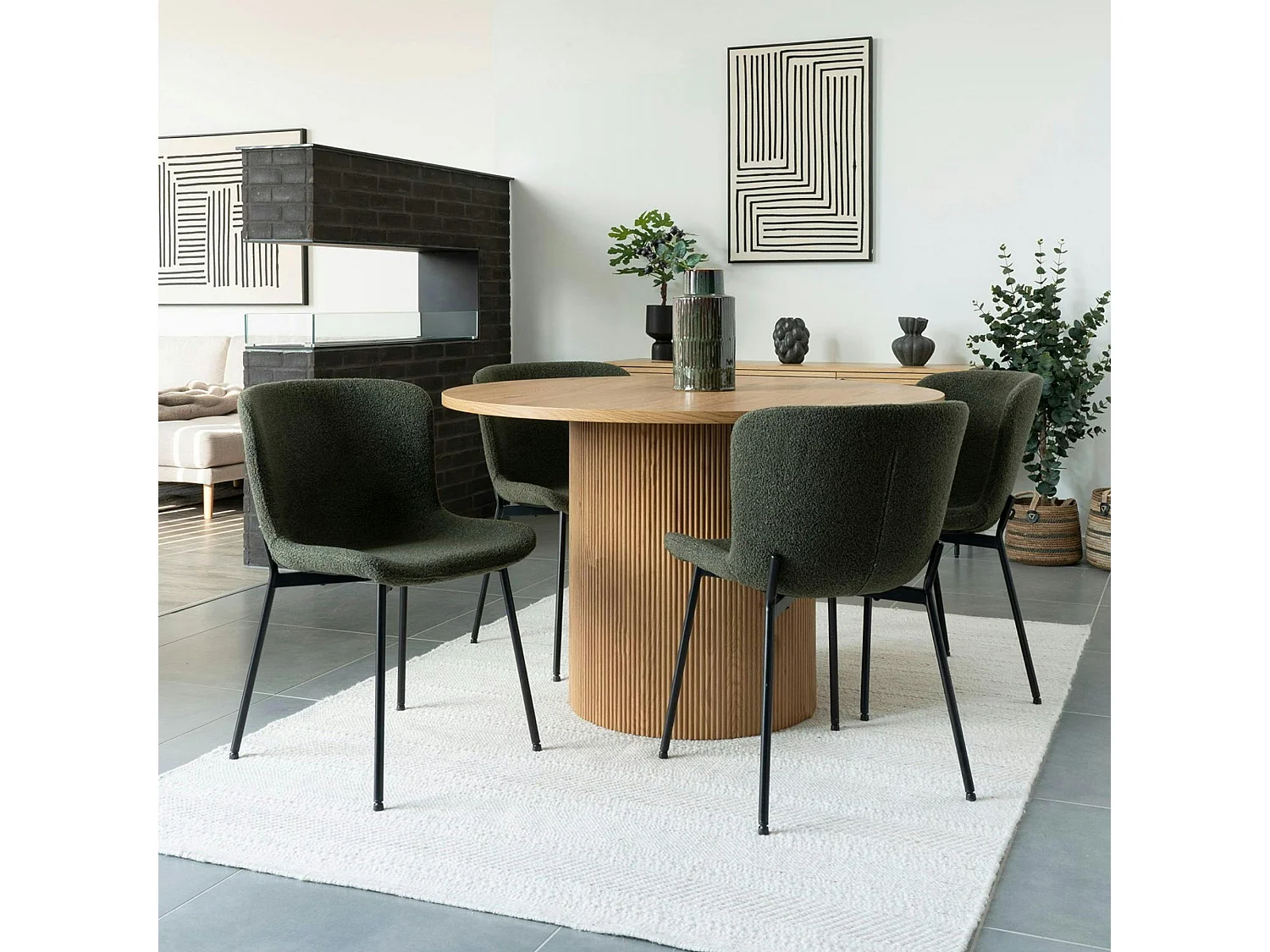 Chaise bouclette verte pieds noirs montants (lot de 2) SAVONE