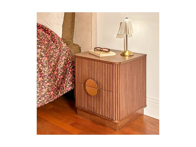 Table de Chevet 2 Tiroirs "Wany" 50cm Marron