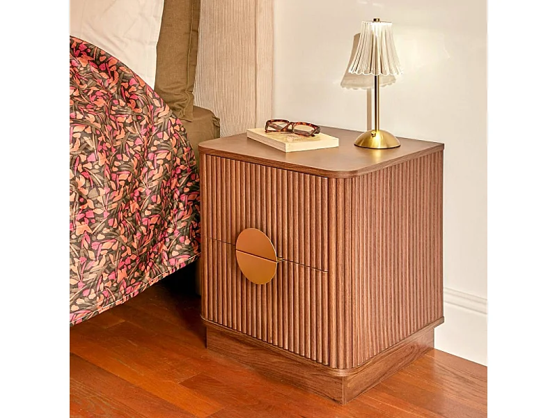 Table de Chevet 2 Tiroirs "Wany" 50cm Marron