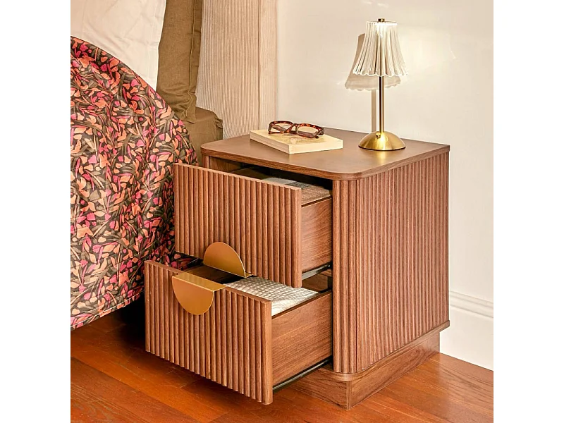 Table de Chevet 2 Tiroirs "Wany" 50cm Marron