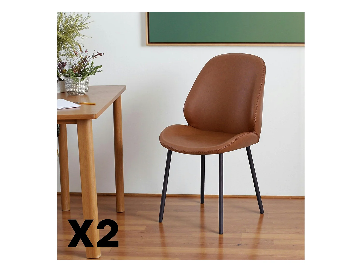 Chaise marron moderne avec surpiqure (lot de 2) BERLIN