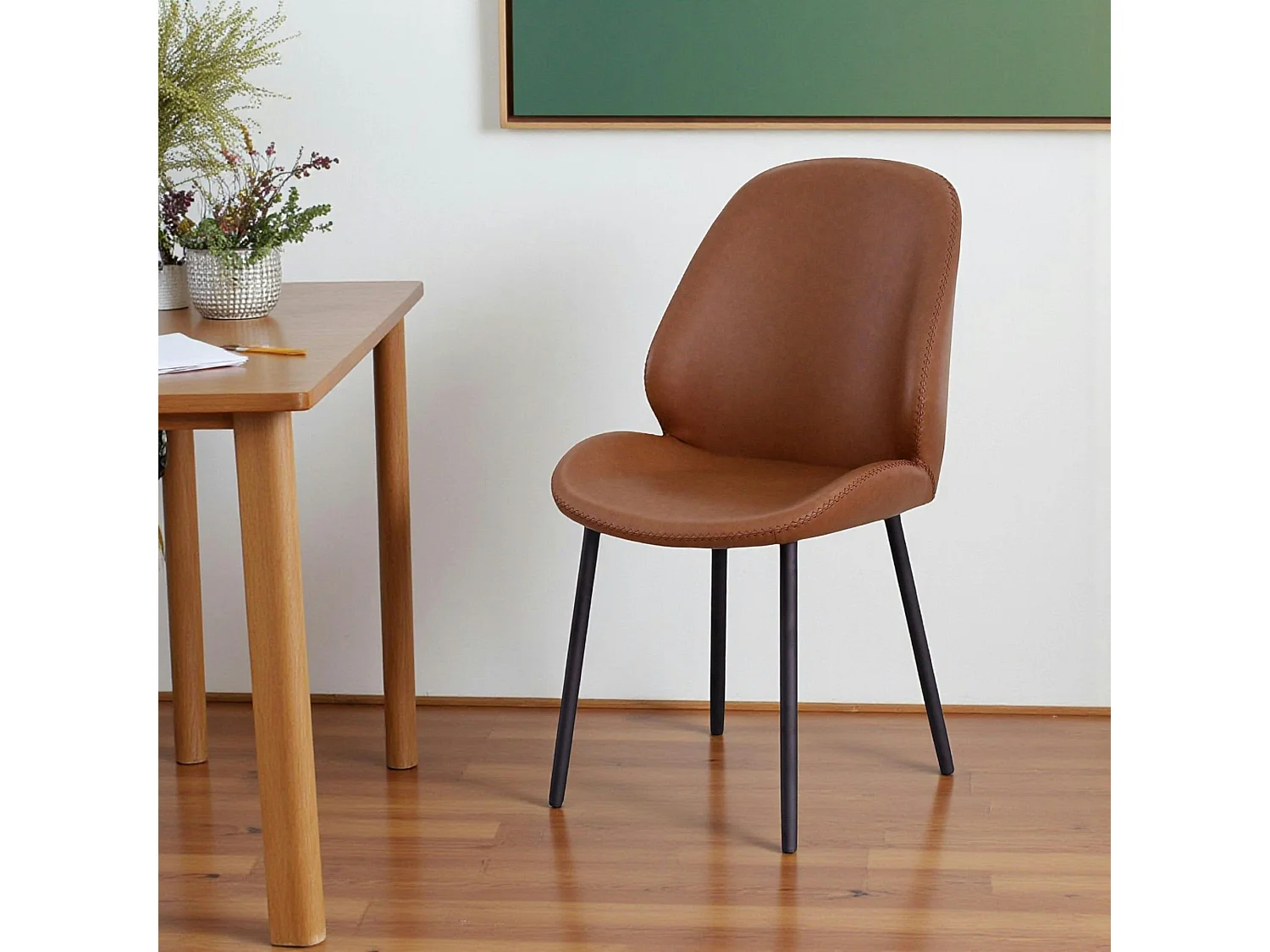 Chaise marron moderne avec surpiqure (lot de 2) BERLIN