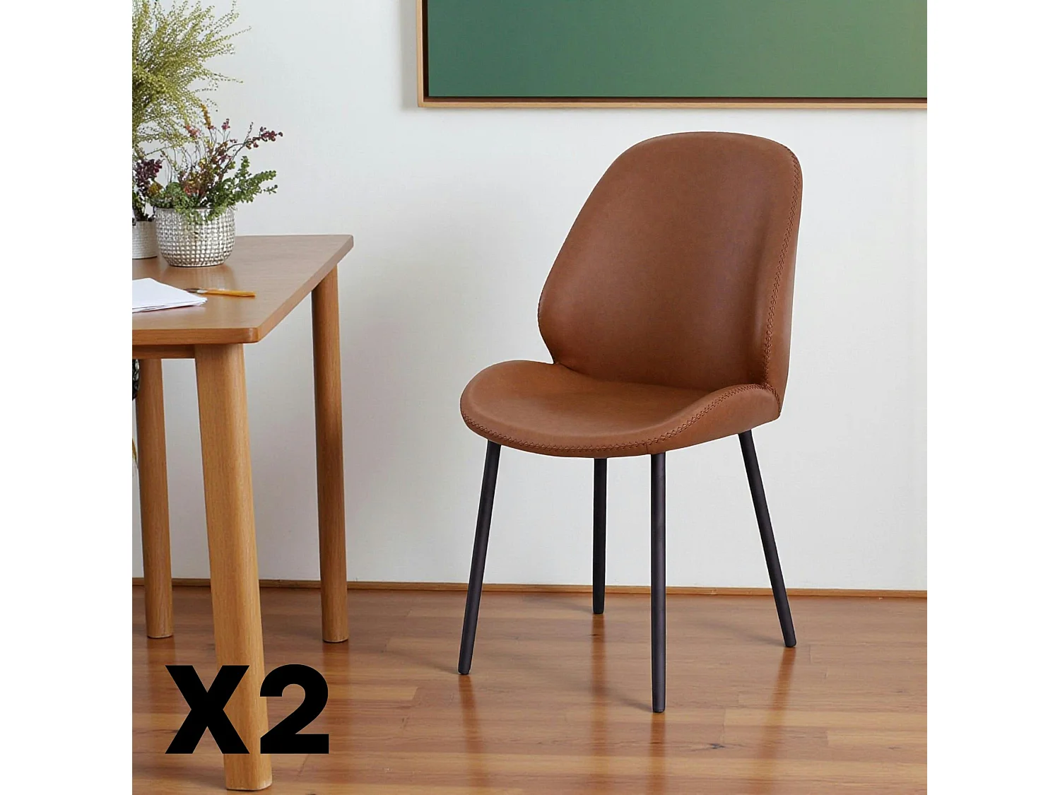 Chaise marron moderne avec surpiqure (lot de 2) BERLIN