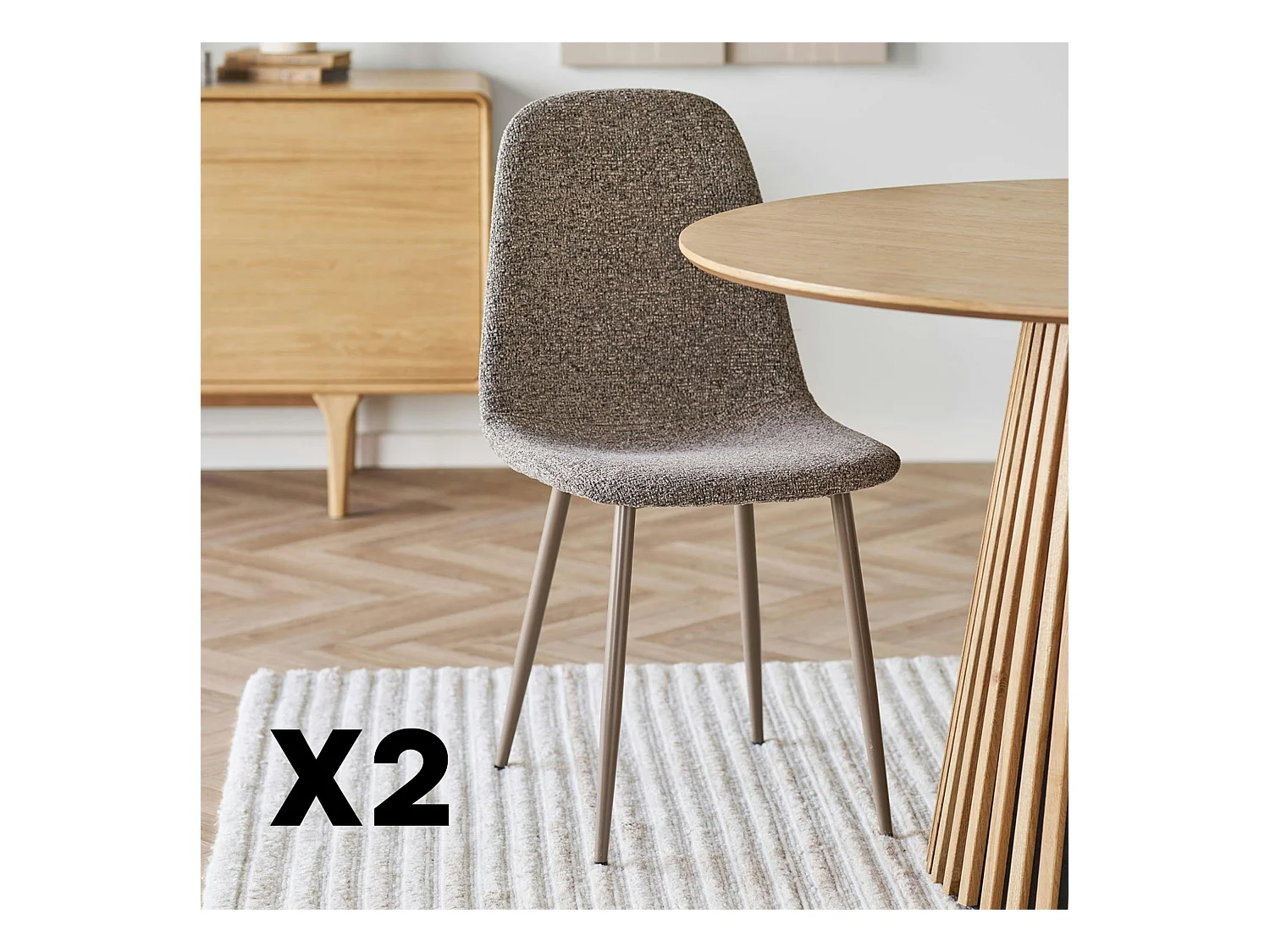 Chaise bouclette taupe avec pieds métal (lot de 2) BERLIN