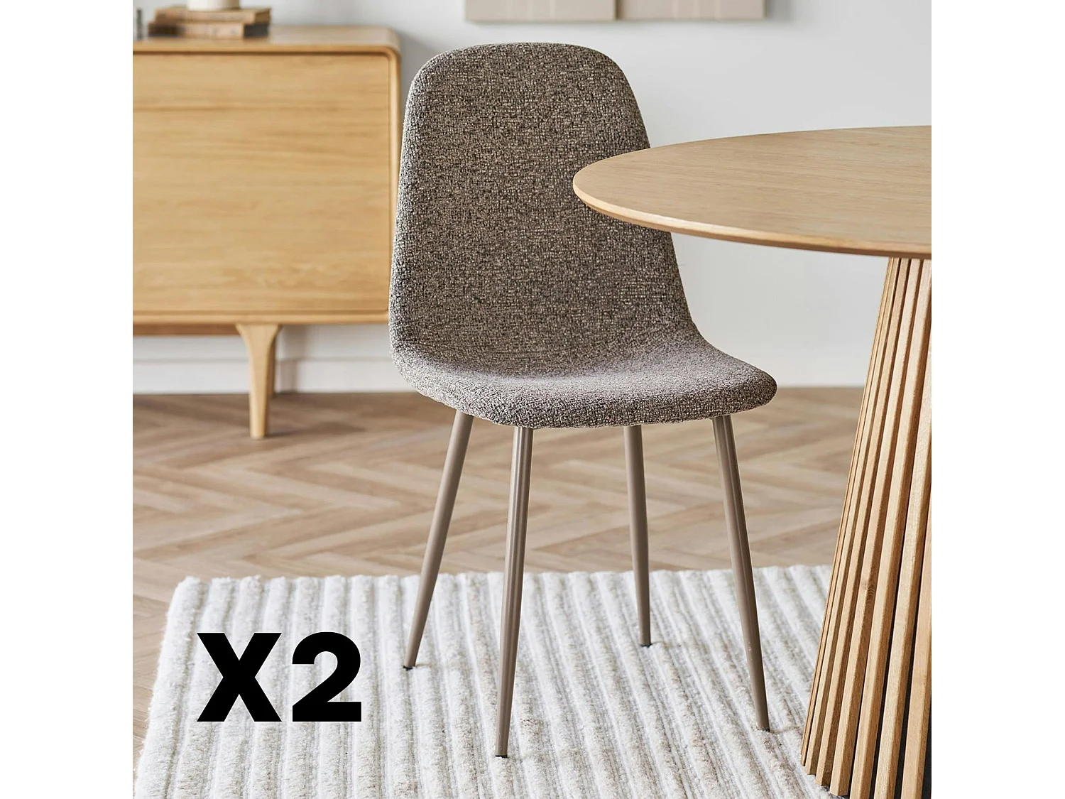 Chaise bouclette taupe avec pieds métal (lot de 2) BERLIN