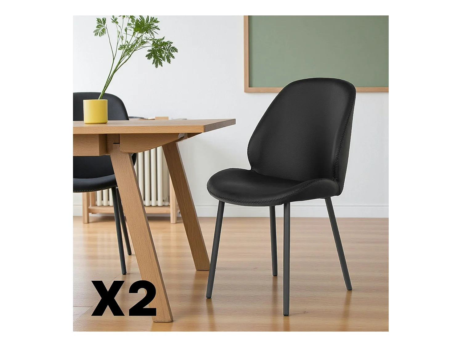 Chaise noire moderne avec surpiqure (lot de 2) BERLIN