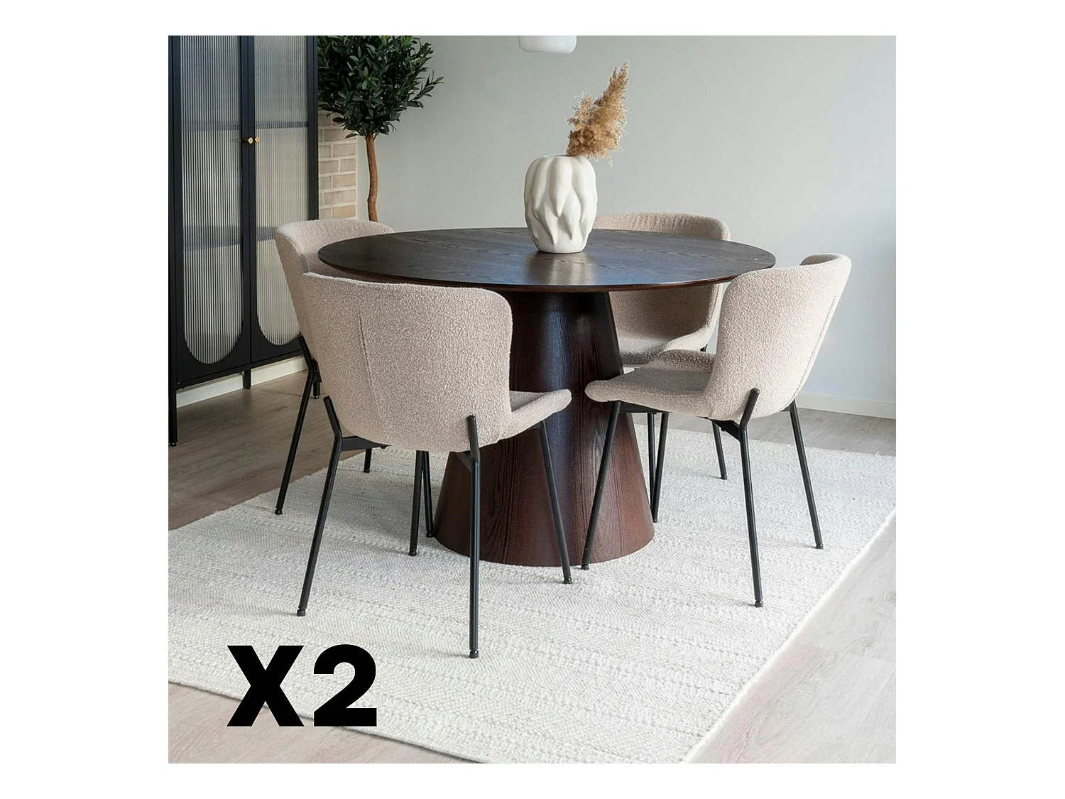 Chaise bouclette beige pieds noirs montants (lot de 2) SAVONE