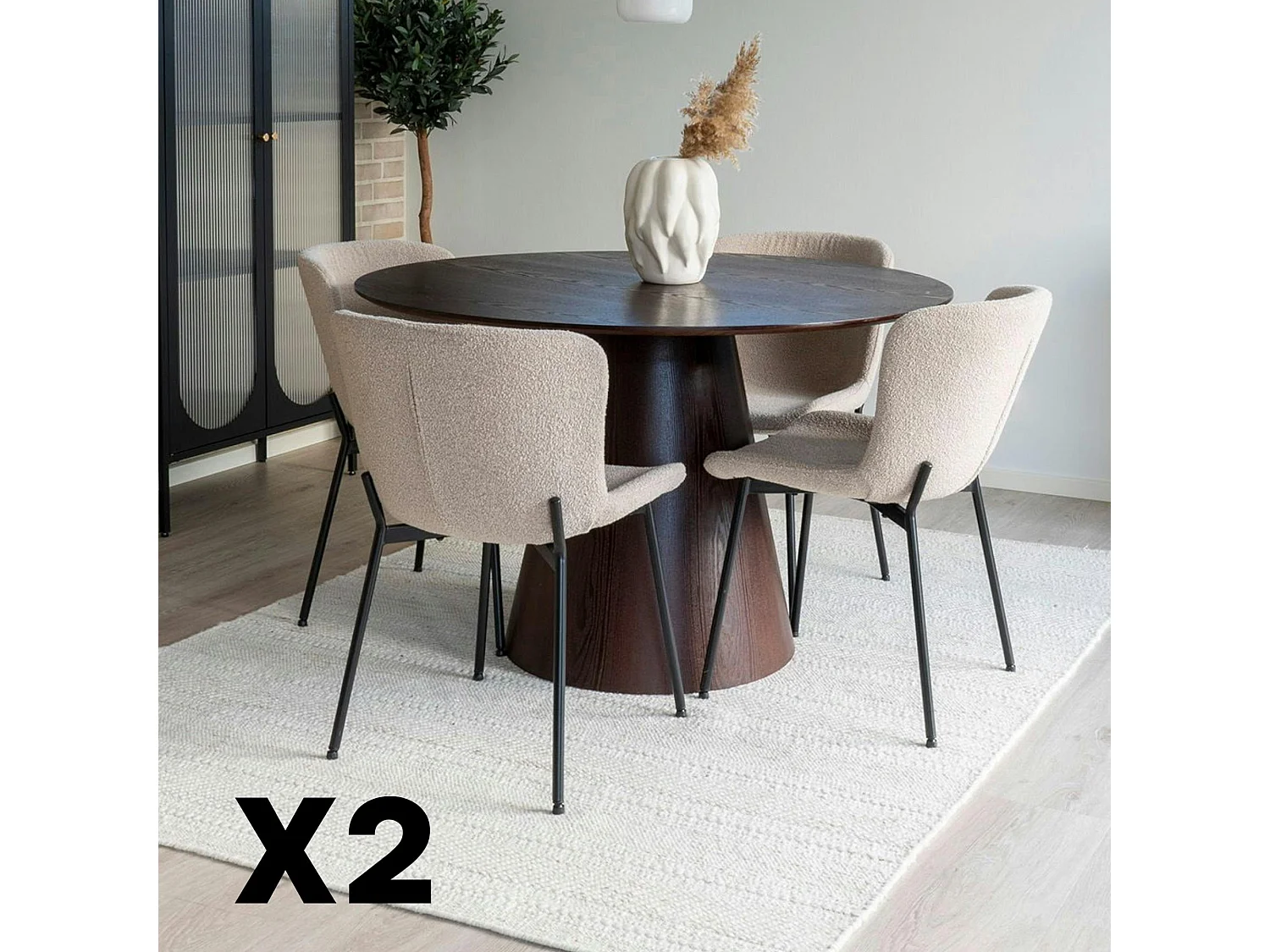 Chaise bouclette beige pieds noirs montants (lot de 2) SAVONE