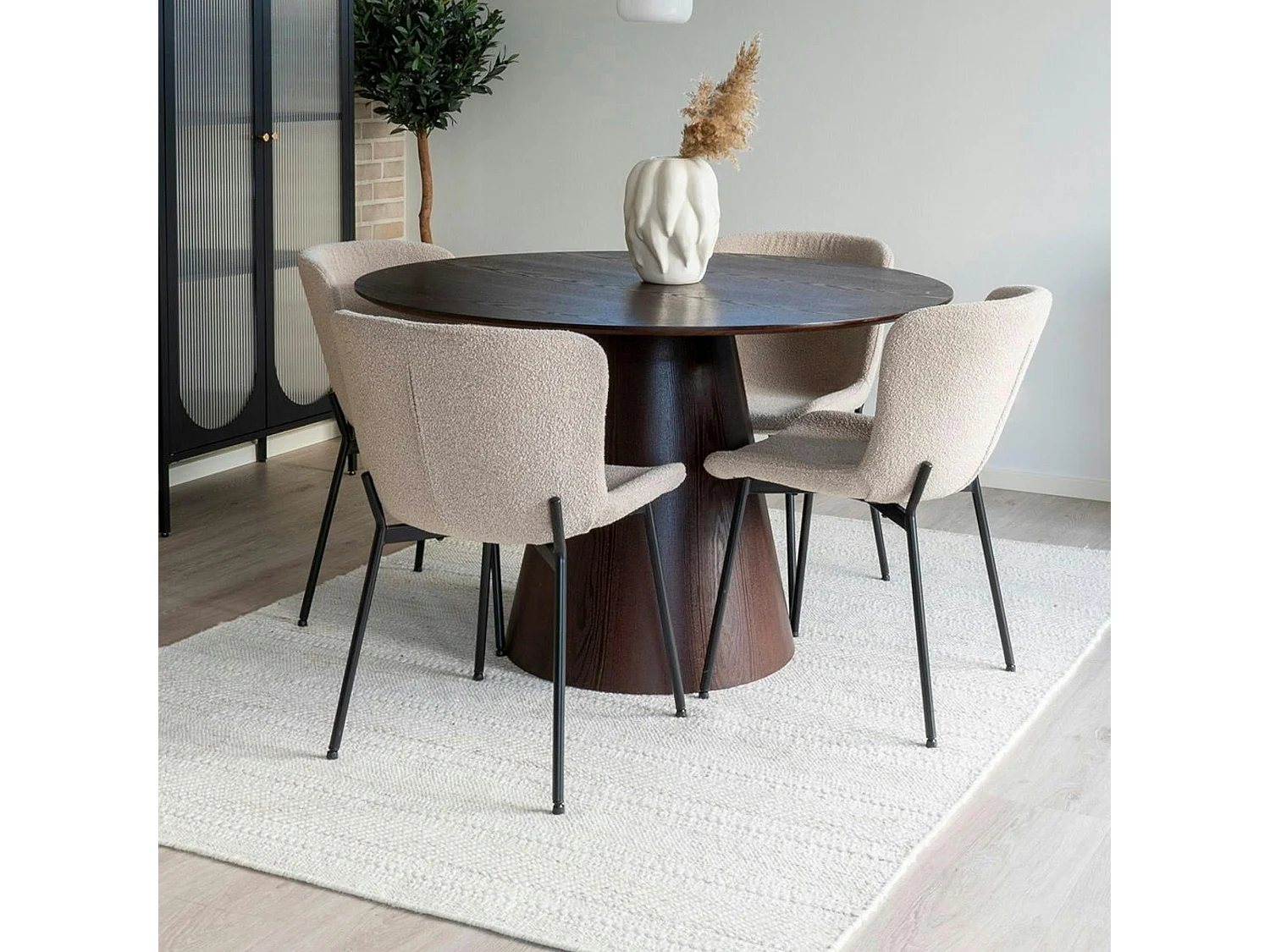 Chaise bouclette beige pieds noirs montants (lot de 2) SAVONE