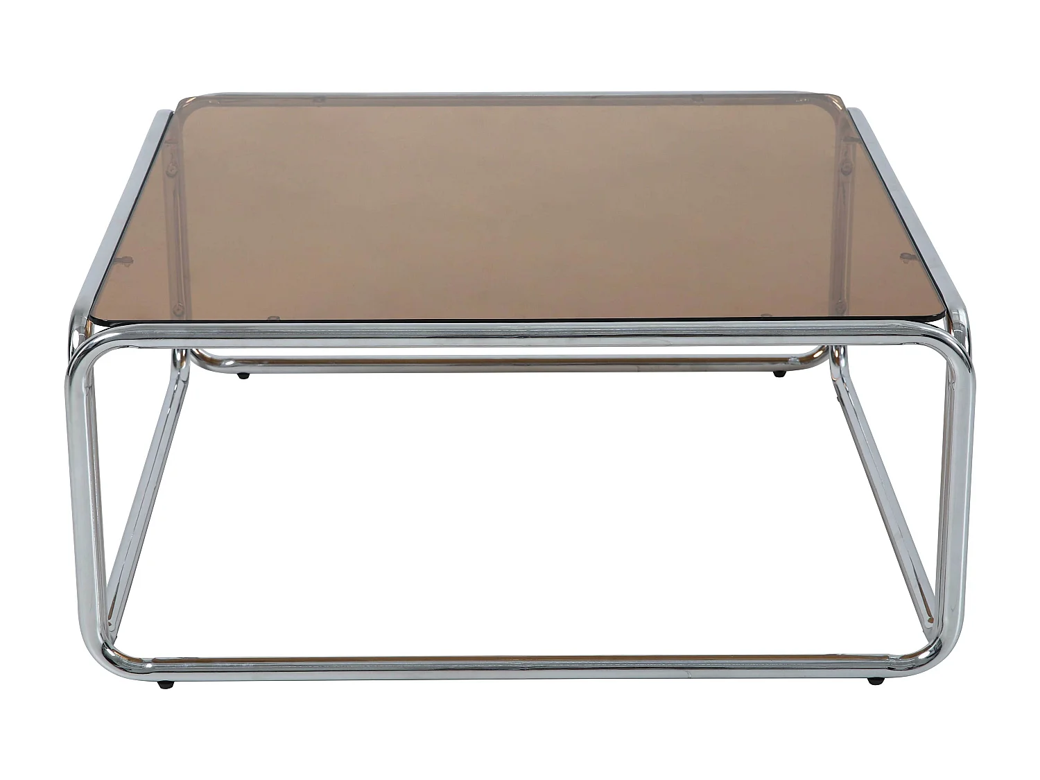 Table basse carrée L90 cm en métal et en verre marron