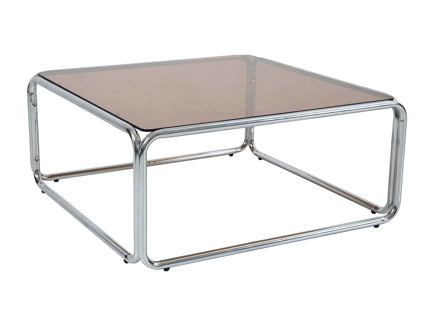 Table basse carrée L90 cm en métal et en verre marron