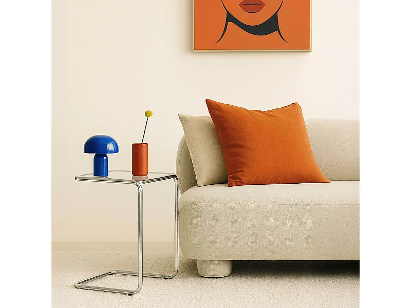 Vierkante salontafel L50 cm in metaal en helder glas