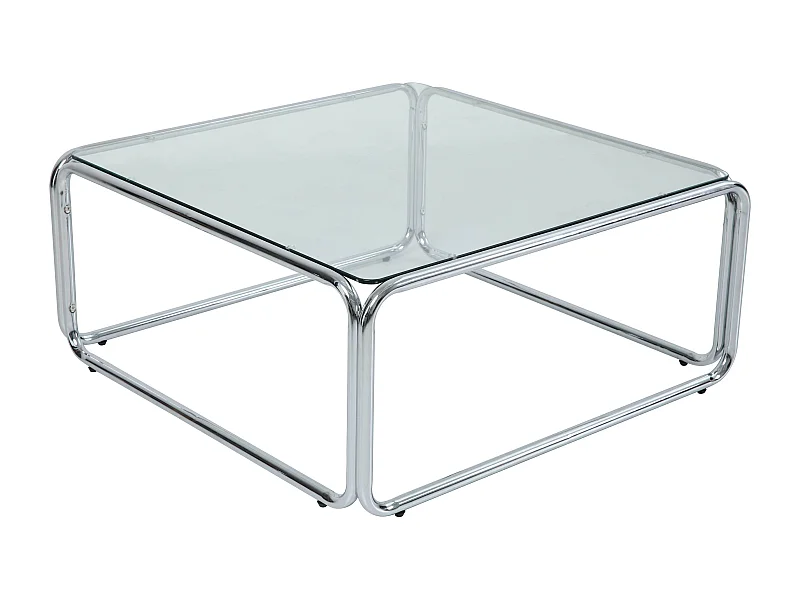 Table basse carrée L90 cm en métal et en verre transparent