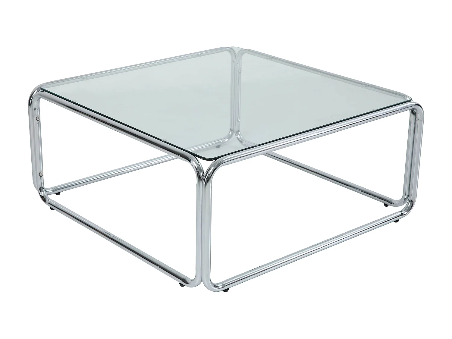 Table basse carrée L90 cm en métal et en verre transparent