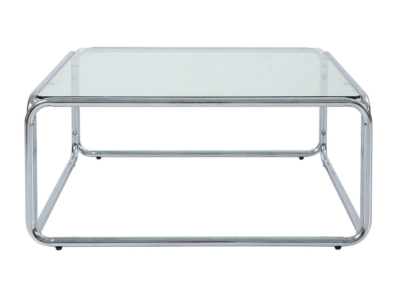 Table basse carrée L90 cm en métal et en verre transparent