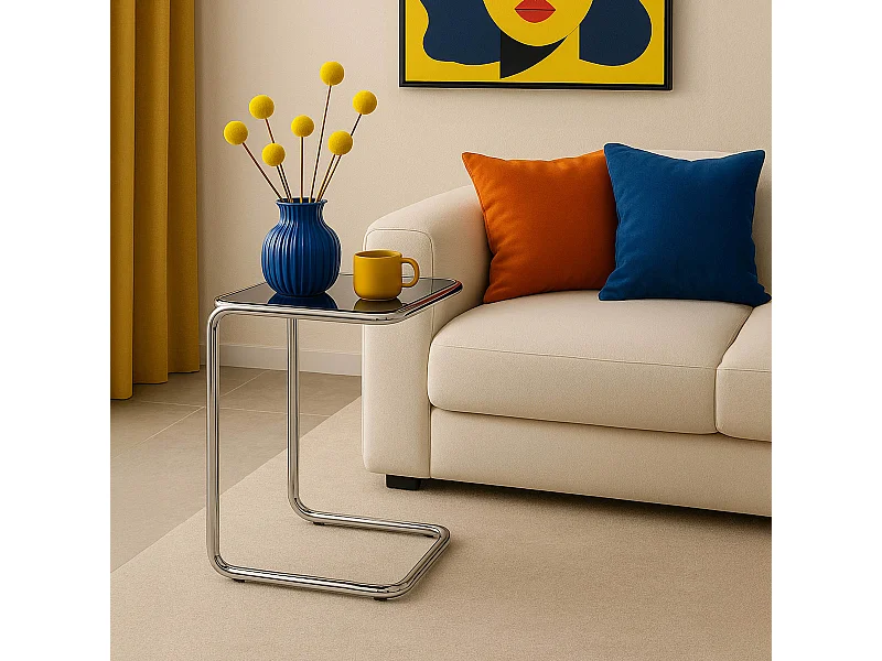 Table basse carrée L50 cm en métal et en verre noir