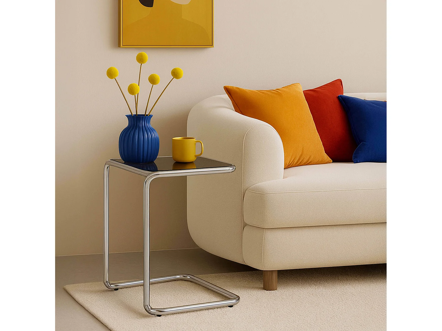 Table basse carrée L50 cm en métal et en verre noir