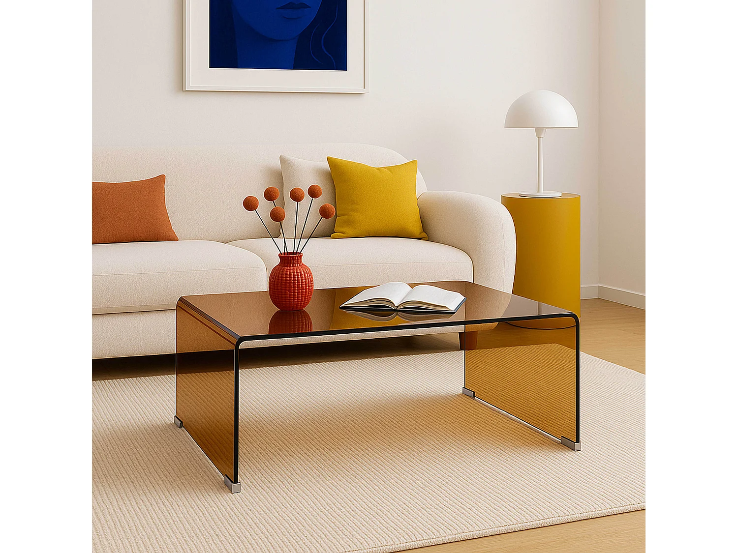 Table basse rectangulaire L110 cm en verre trempé marron