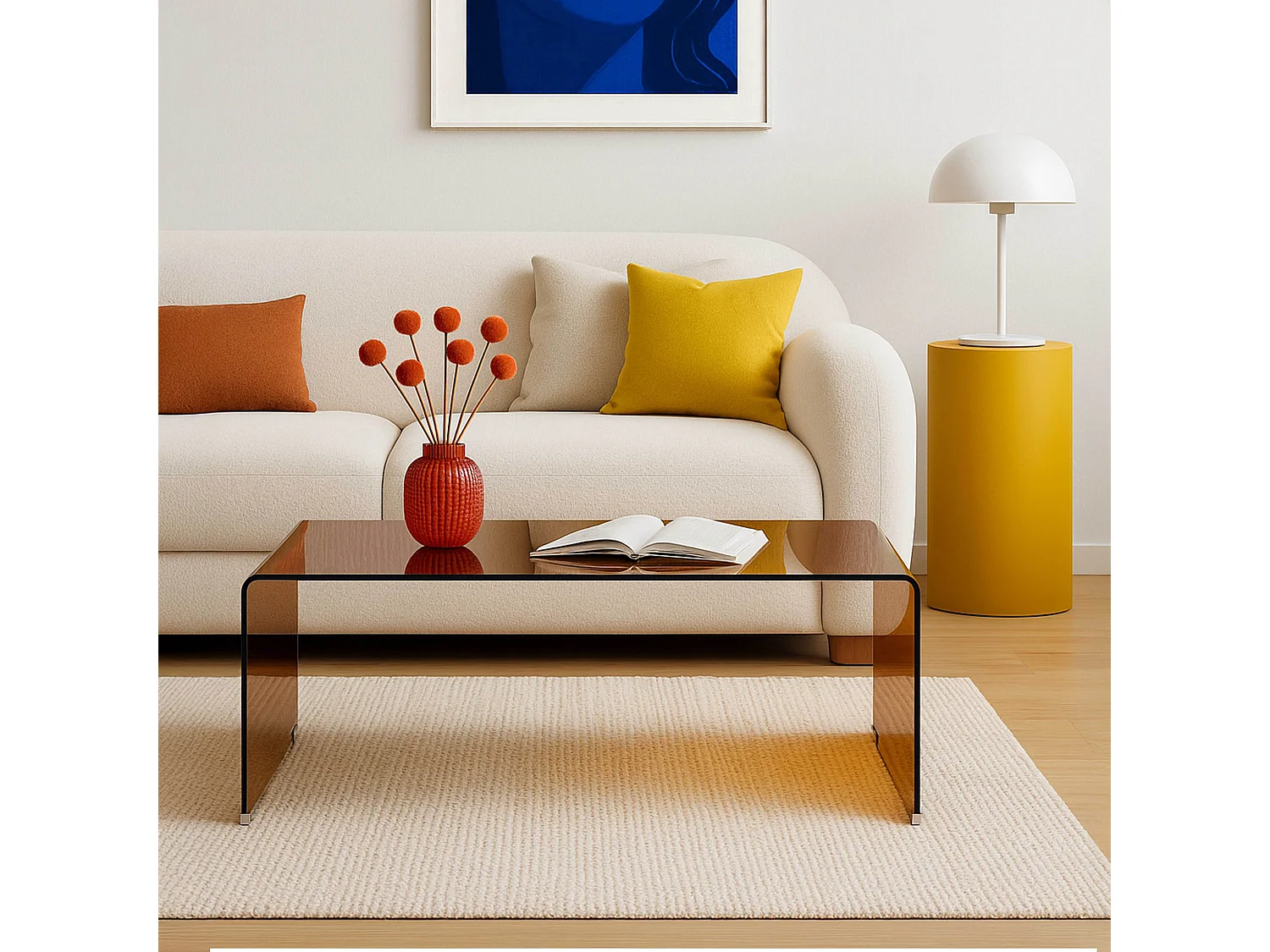 Table basse rectangulaire L110 cm en verre trempé marron