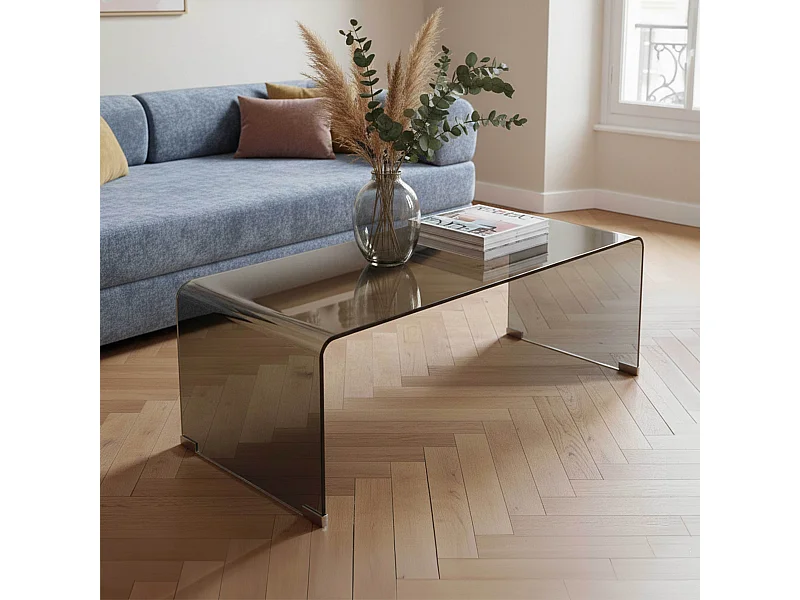 Table basse rectangulaire L110 cm en verre trempé noir