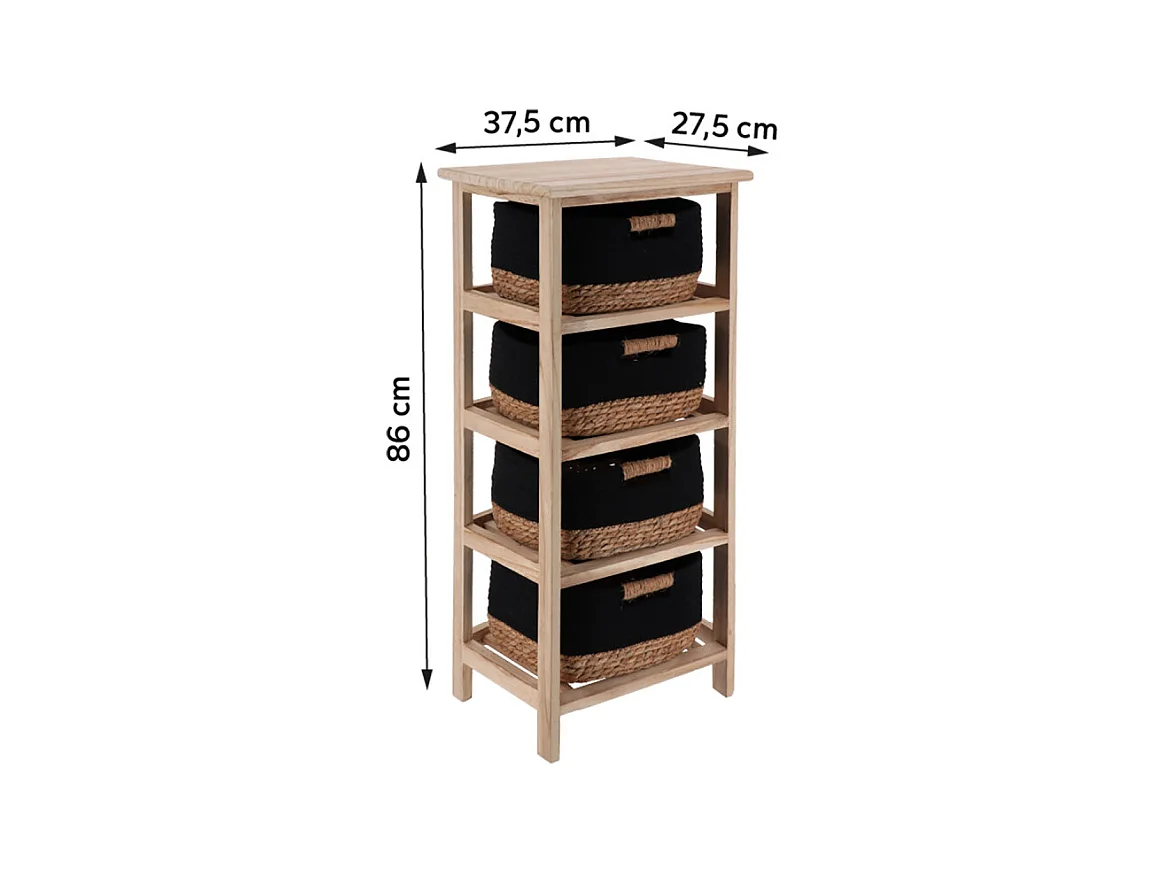Chiffonnier 4 paniers noir/naturel GM