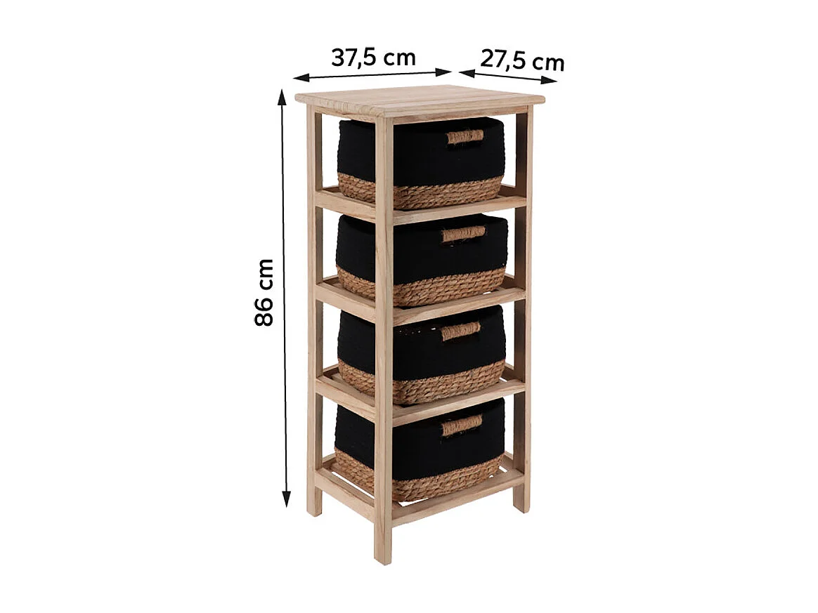 Chiffonnier 4 paniers noir/naturel GM