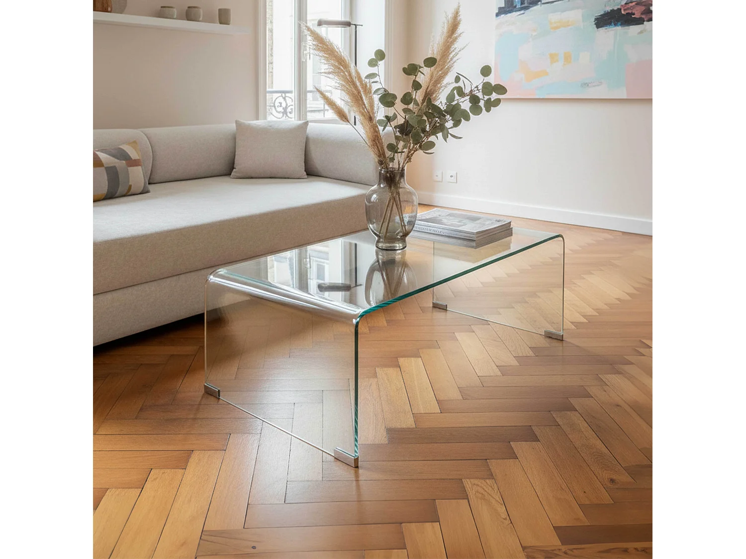 Table basse rectangulaire L110 cm en verre trempé transparent