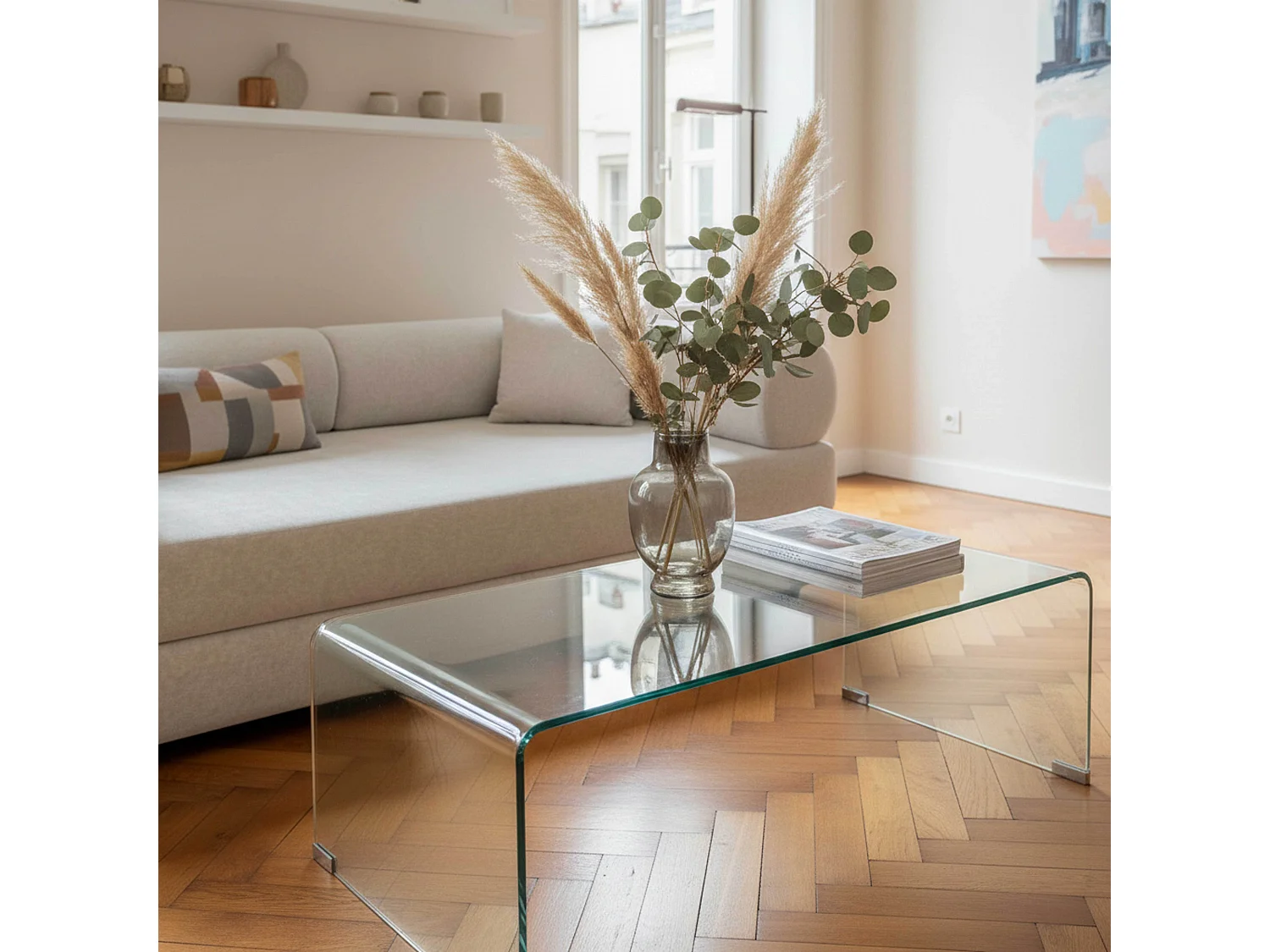 Table basse rectangulaire L110 cm en verre trempé transparent