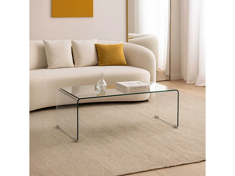 Table basse rectangulaire L110 cm en verre trempé transparent