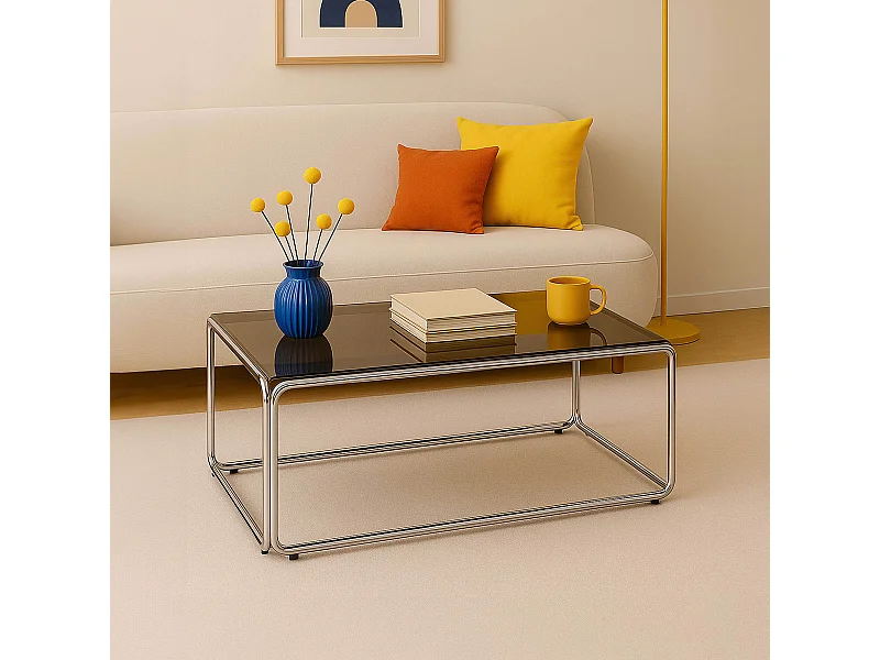 Table basse rectangulaire L110 cm en métal et en verre noir