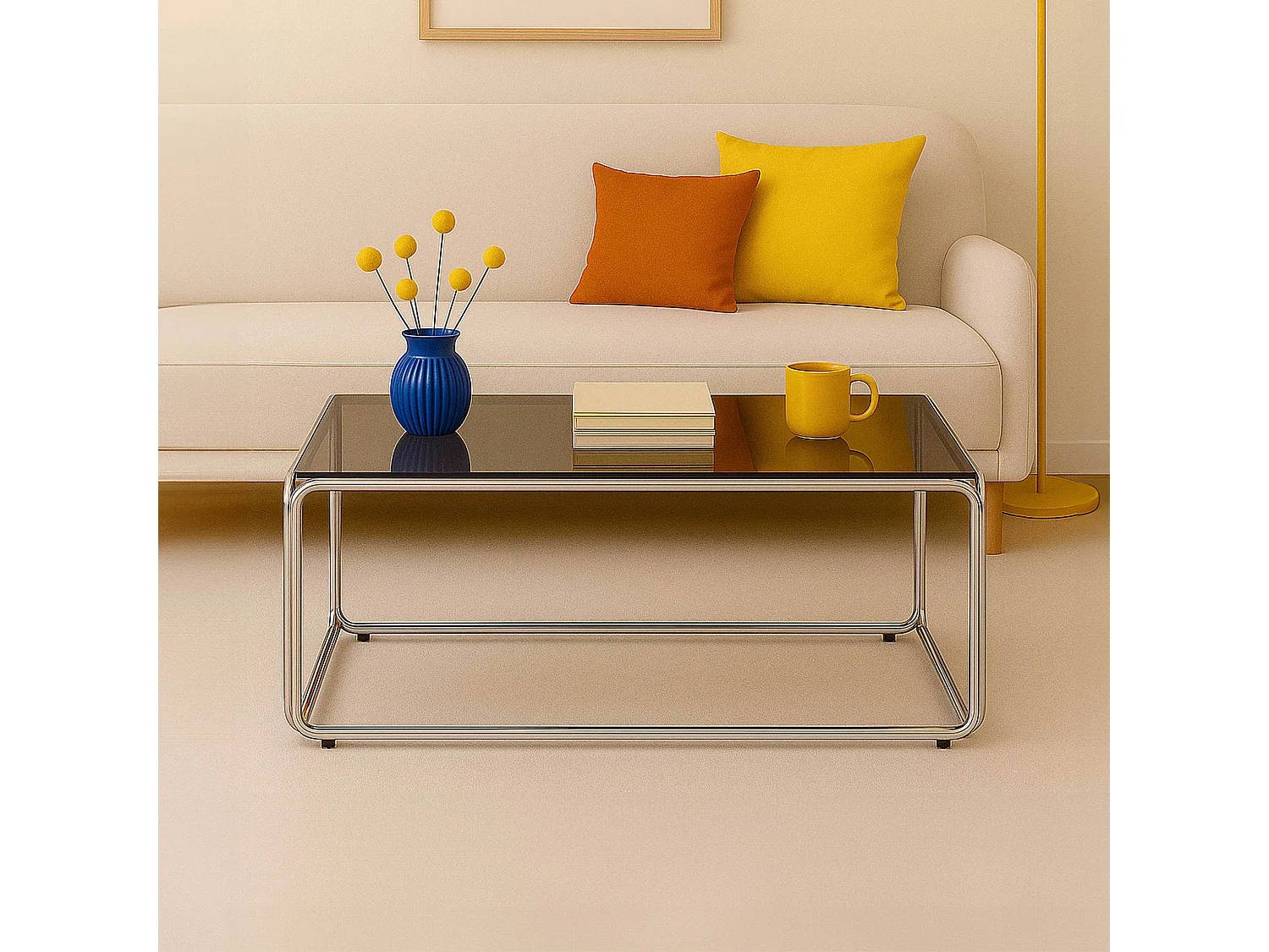 Table basse rectangulaire L110 cm en métal et en verre noir