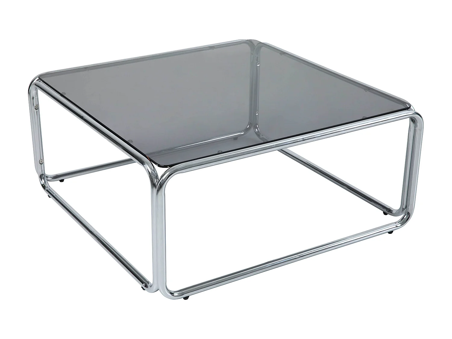 Vierkante salontafel L90 cm in metaal en zwart glas