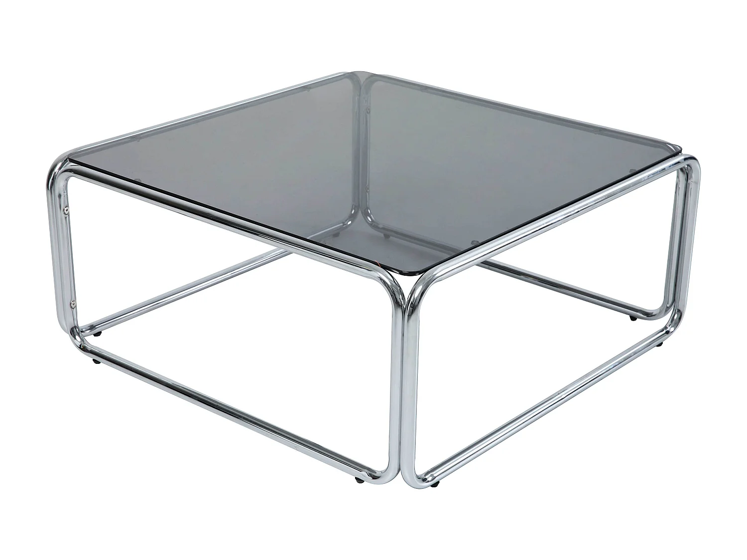 Vierkante salontafel L90 cm in metaal en zwart glas