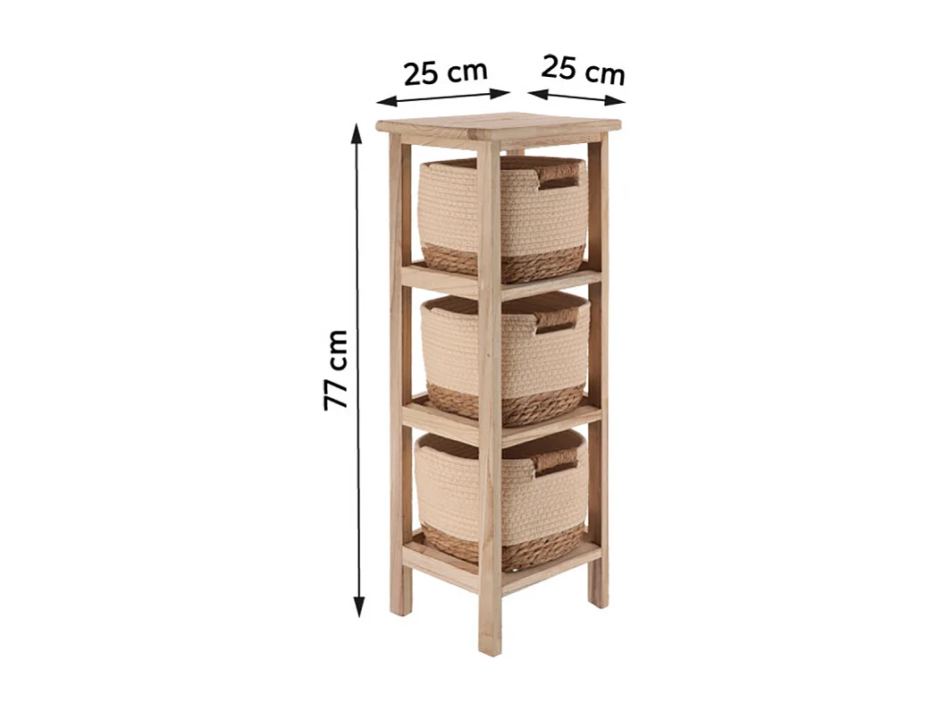 Chiffonnier 3 paniers beige/naturel PM