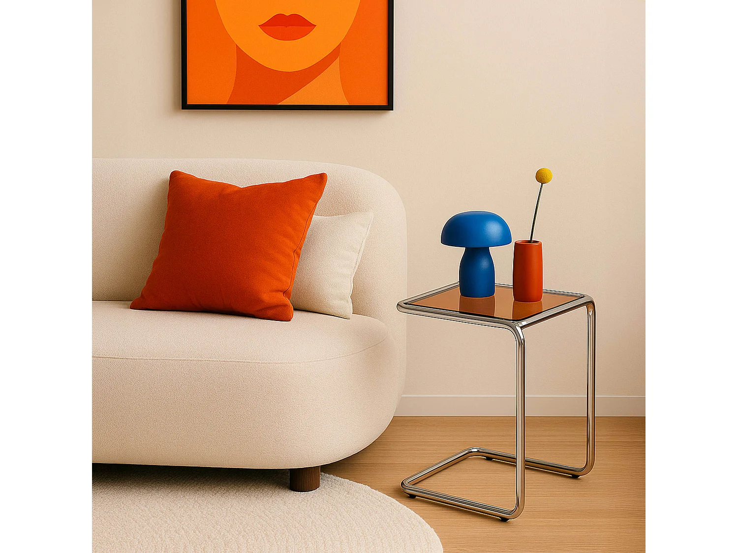 Table basse carrée L50 cm en métal et en verre marron