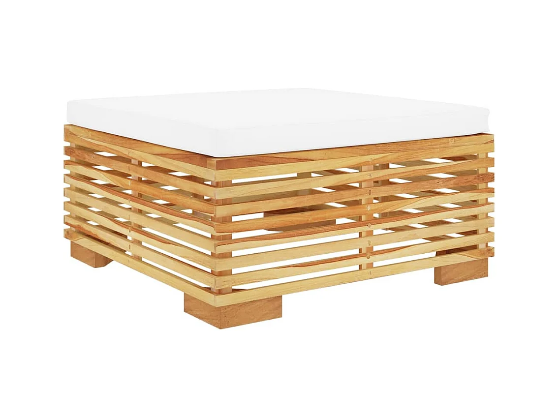 Niren  Repose-pied de jardin avec coussin crème Bois de teck massif