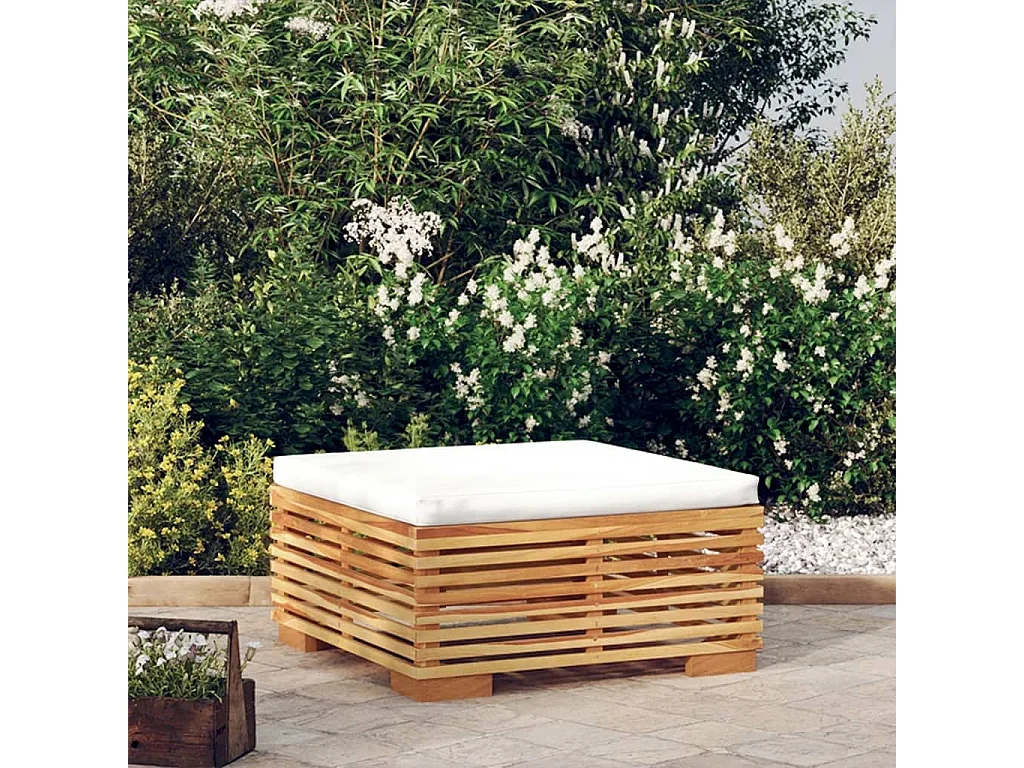 Niren  Repose-pied de jardin avec coussin crème Bois de teck massif