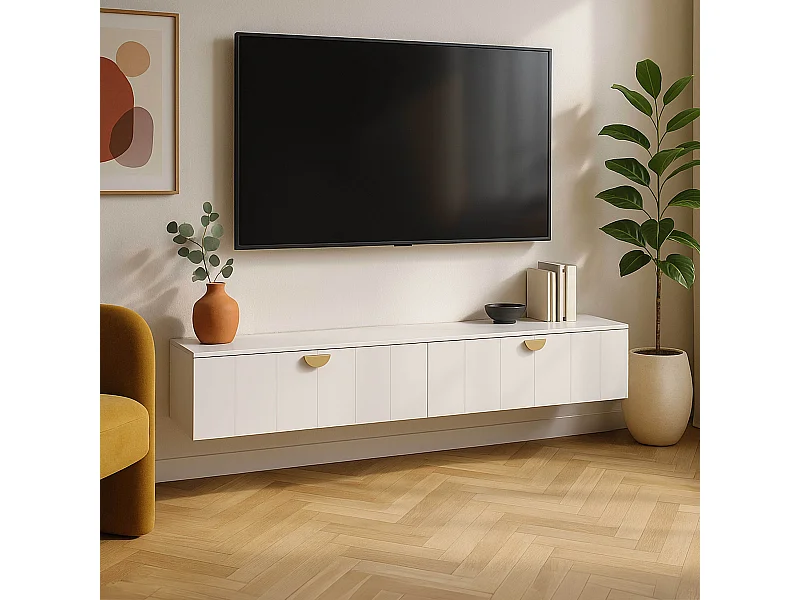 Meuble TV suspendu 160 cm moderne blanc
