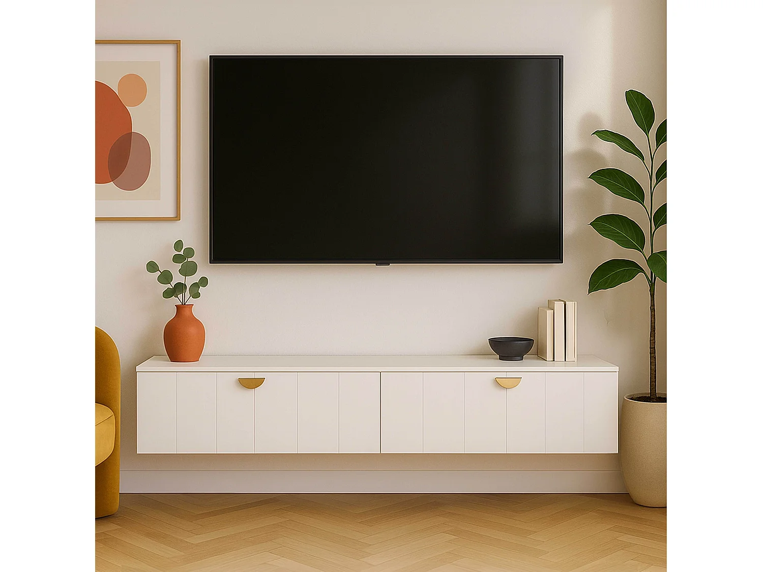 Meuble TV suspendu 160 cm moderne blanc