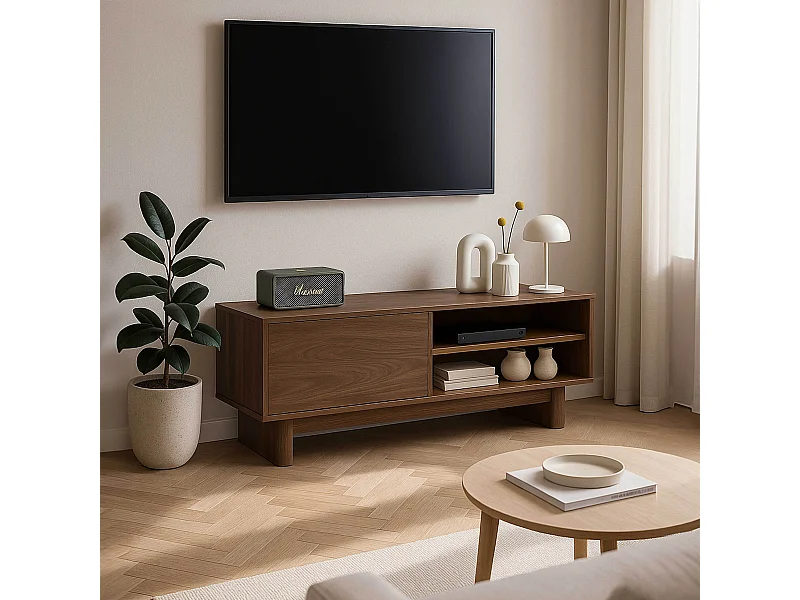 Meuble TV 120 cm scandinave bois foncé