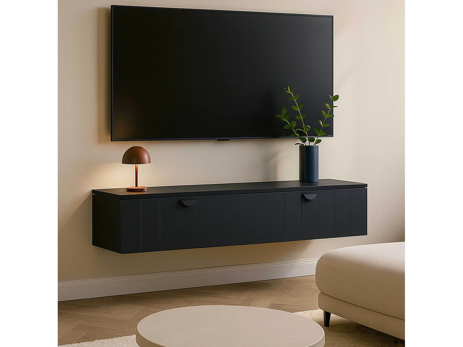Meuble TV suspendu 160 cm moderne noir
