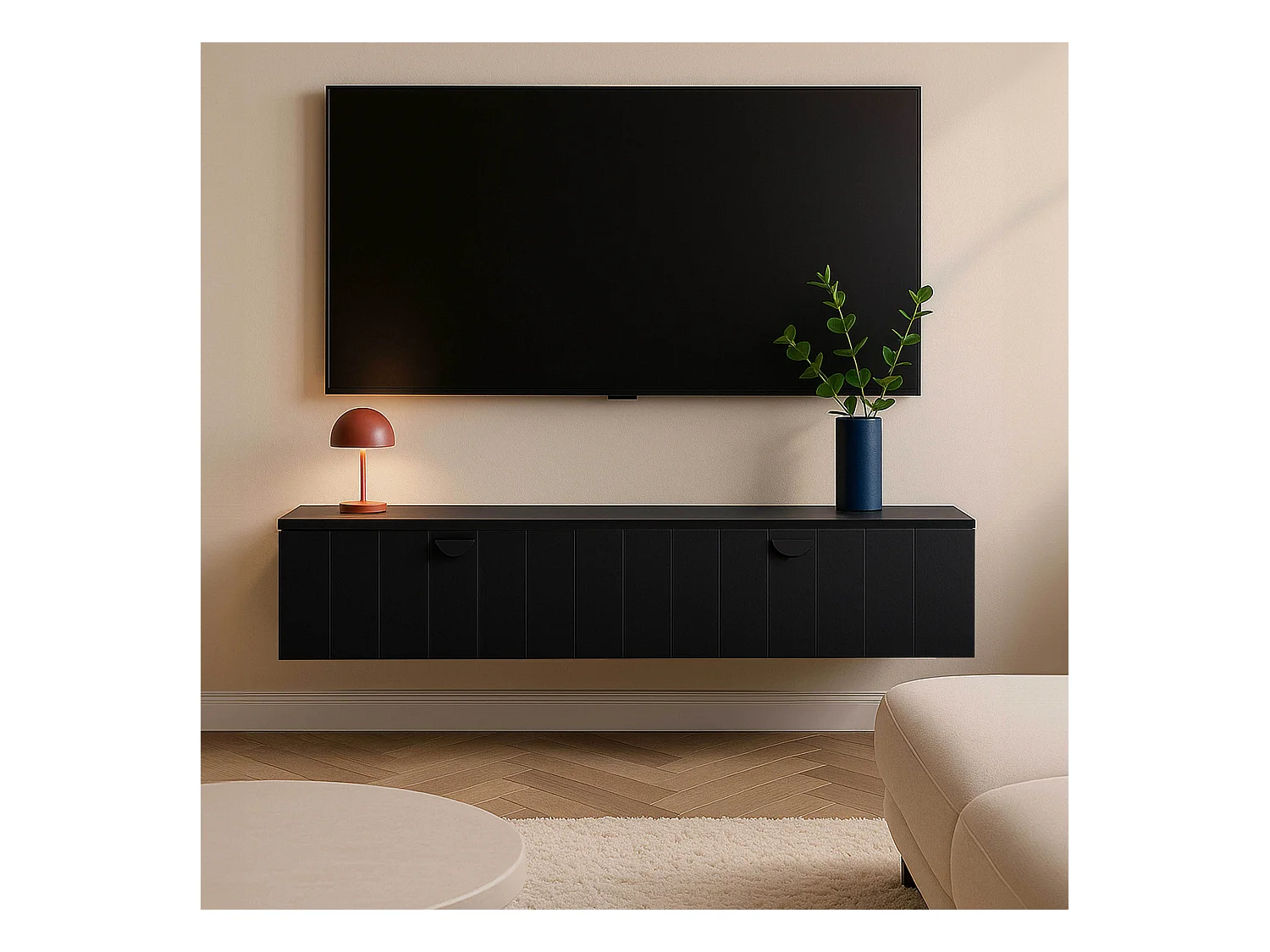 Meuble TV suspendu 160 cm moderne noir
