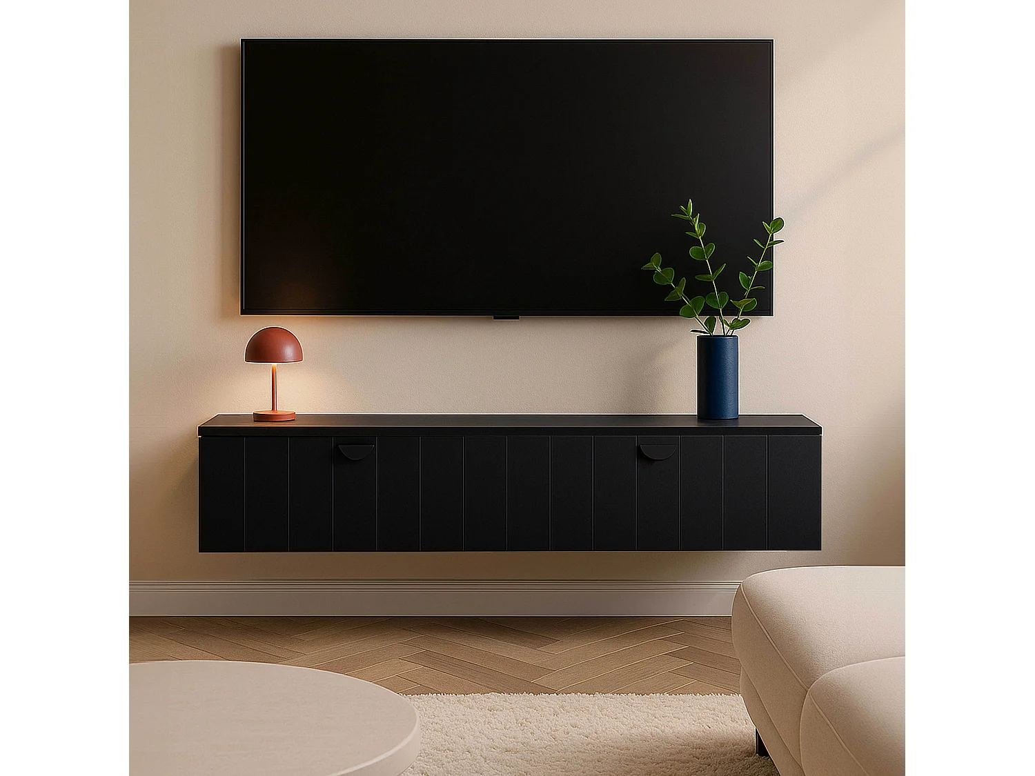 Meuble TV suspendu 160 cm moderne noir