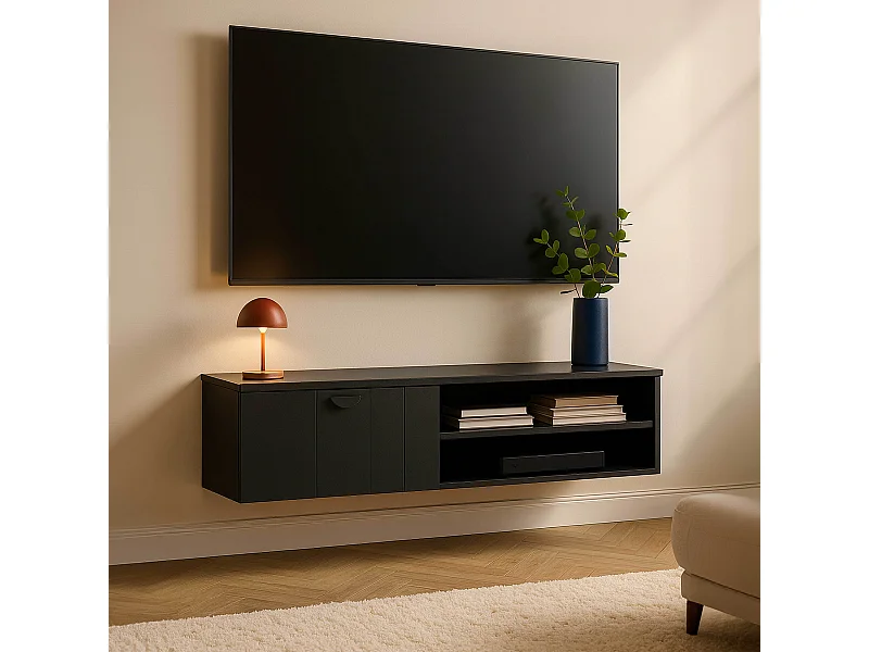 Meuble TV suspendu 120 cm moderne noir