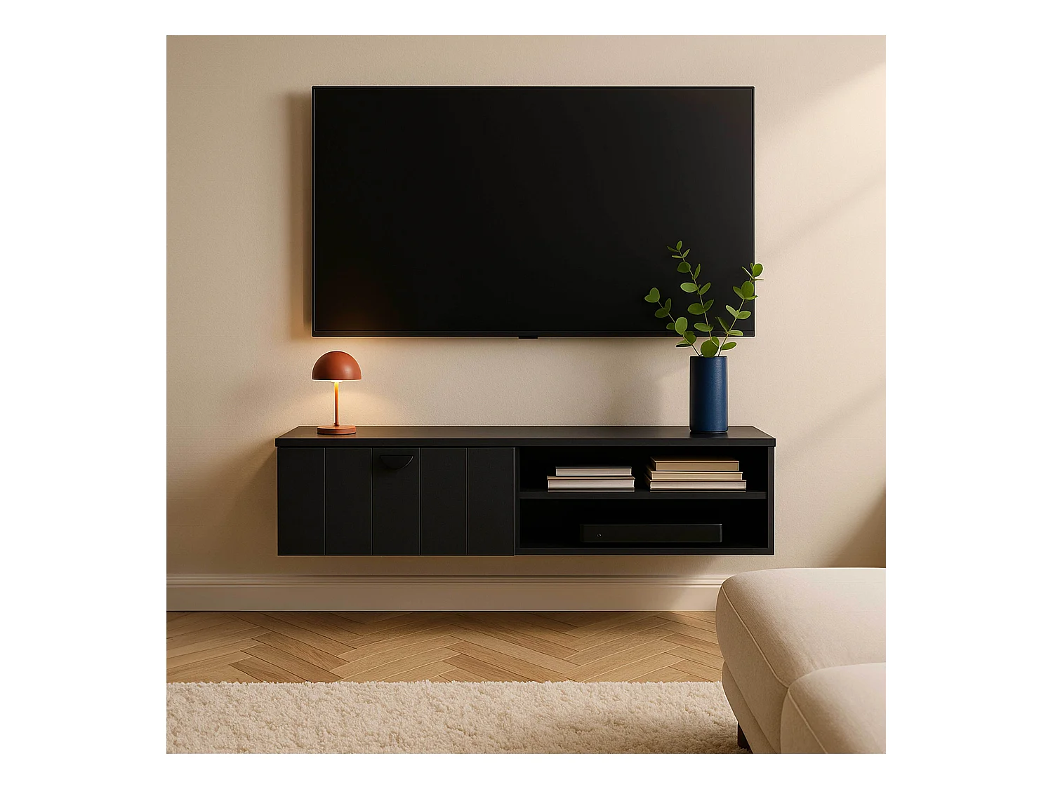 Meuble TV suspendu 120 cm moderne noir