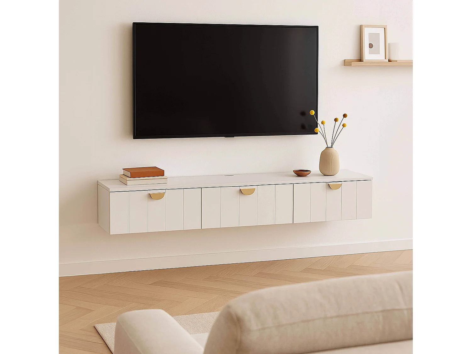 Meuble TV suspendu 200 cm moderne blanc