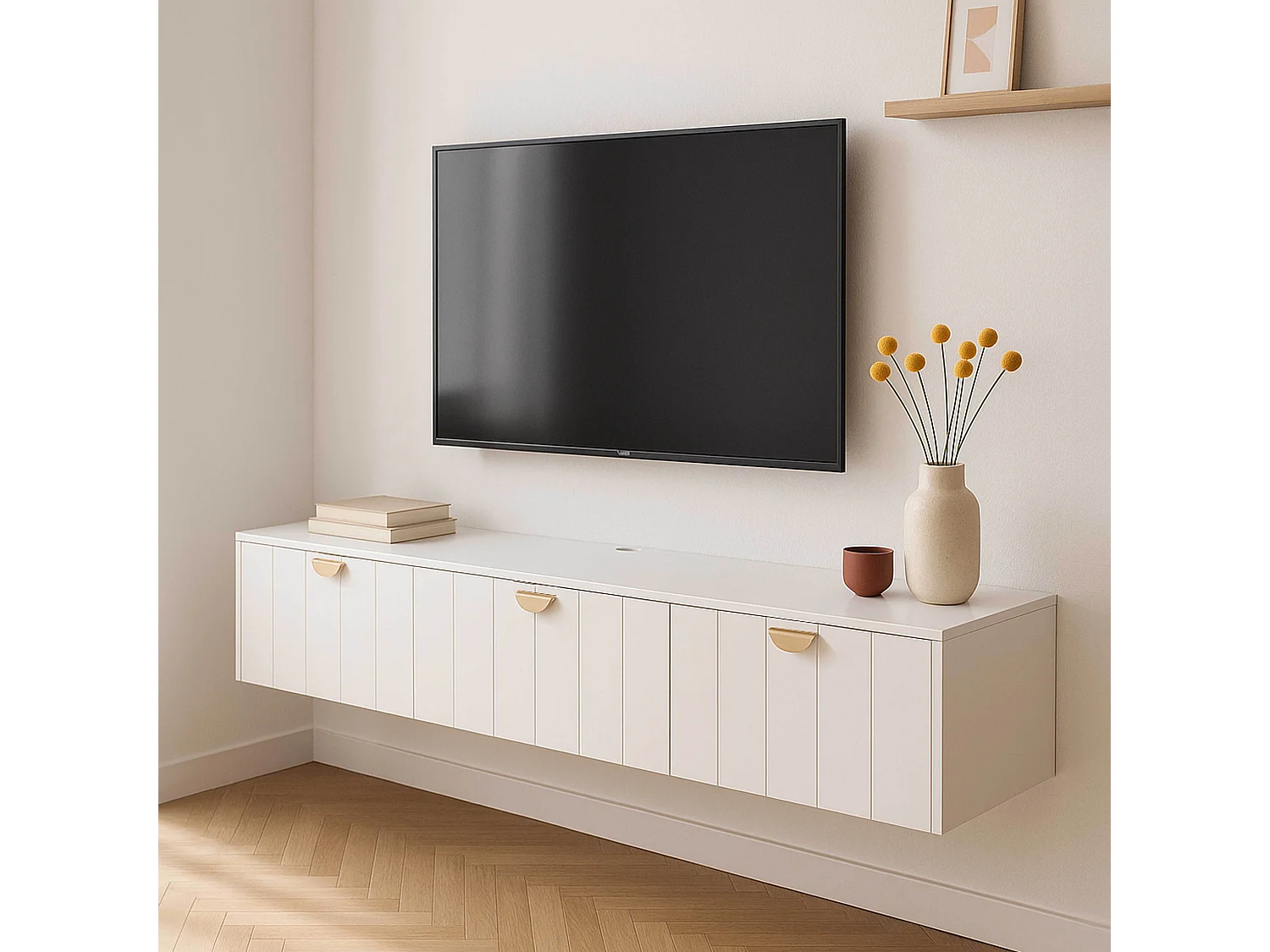 Meuble TV suspendu 200 cm moderne blanc