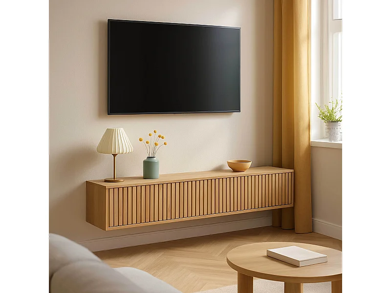 Scandinavische 160 cm wand-tv-kast in licht hout