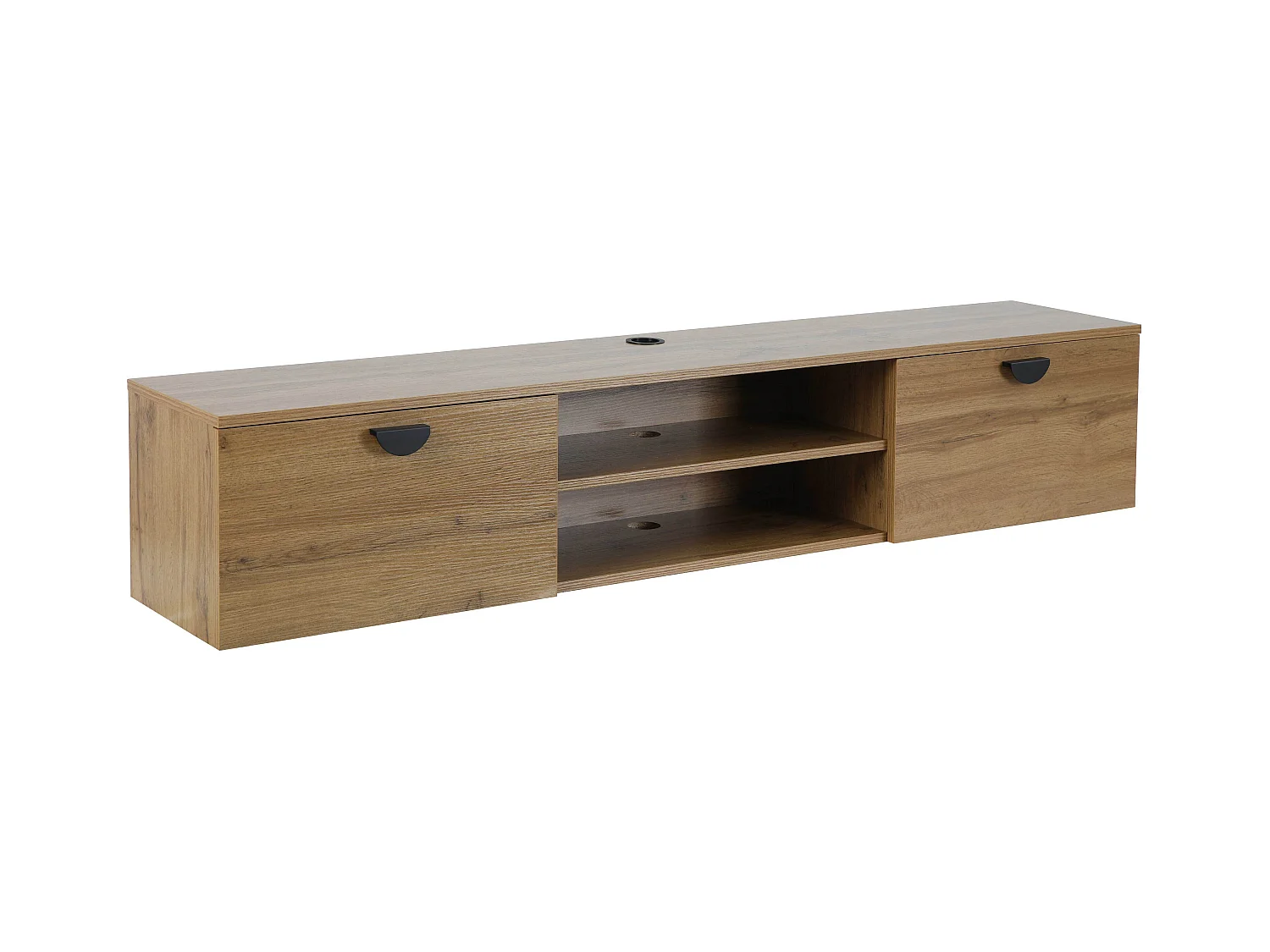 Meuble TV suspendu 160 cm industriel bois clair
